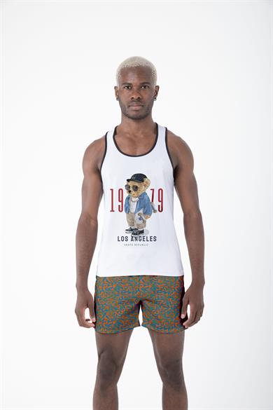 Desenli Sıfır Kol Nefes Alan Kumaş Erkek Atlet