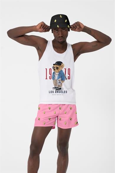 Pembe Avokado Desenli Standart Boy Erkek Deniz ve Havuz Şortu 