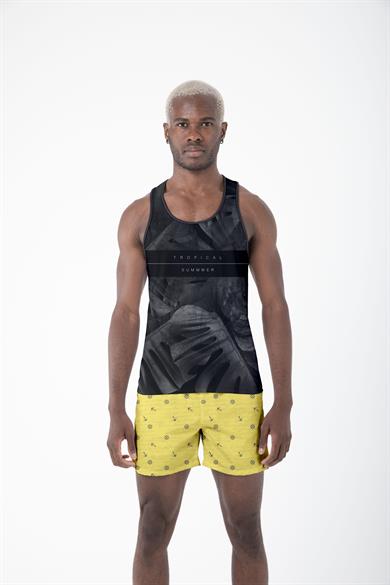 Desenli Sıfır Kol Nefes Alan Kumaş Erkek Atlet