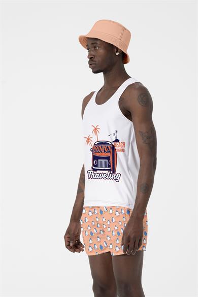 Somon Penguen Desenli Standart Boy Erkek Deniz ve Havuz Şortu 