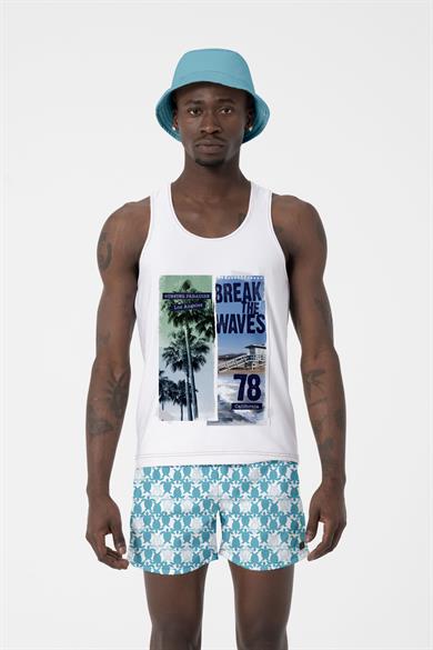 Kaplumbağa Desenli Standart Boy Erkek Deniz ve Havuz Şortu