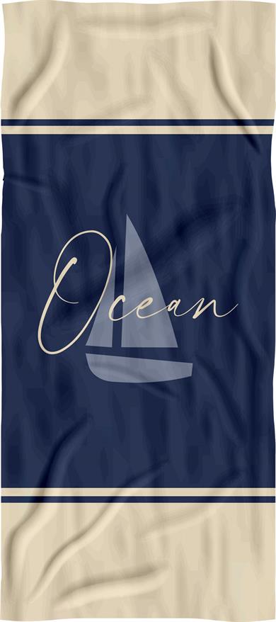 Ocen Sloganlı Lacivert Krem Yüksek Su Emicili 70x150cm Plaj Havlusu