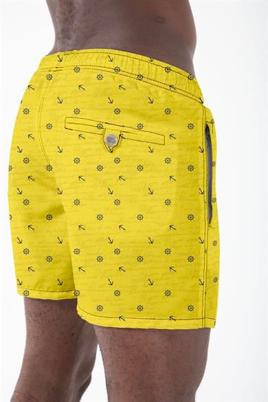 Marin Çapa Desenli Sarı Standart Boy Erkek Mayo Deniz ve Havuz Şortu