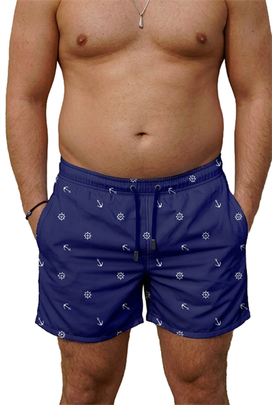 Marin Lacivert Desenli Büyük Beden Standart Boy Erkek Mayo Deniz Şortu