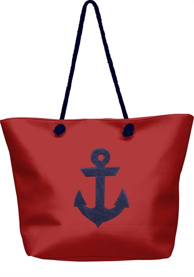 Marin Çapa Nakışlı Kırmızı Astralı Geniş Hacimli Kadın Plaj Çantası 