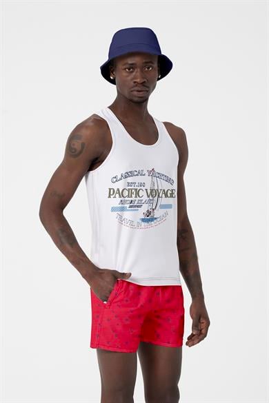 Marin Çapa Desenli Kırmızı Standart Boy Erkek Mayo Deniz ve Havuz Şortu