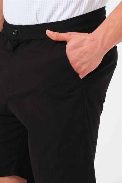 Erkek Siyah Standart Fit Normal Kesim %100 Pamuk Cepli Dokuma Şort