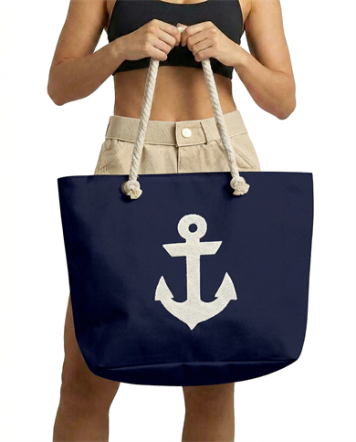 Marin Çapa Nakışlı Lacivert Astralı Geniş Hacimli Kadın Plaj Çantası 