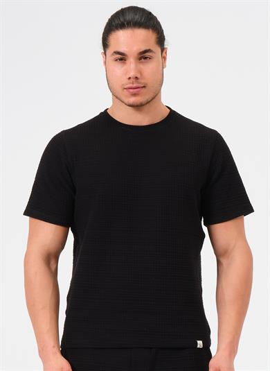 Erkek Siyah %100 Pamuk Oversize Bisiklet Yaka Basic Tişört 