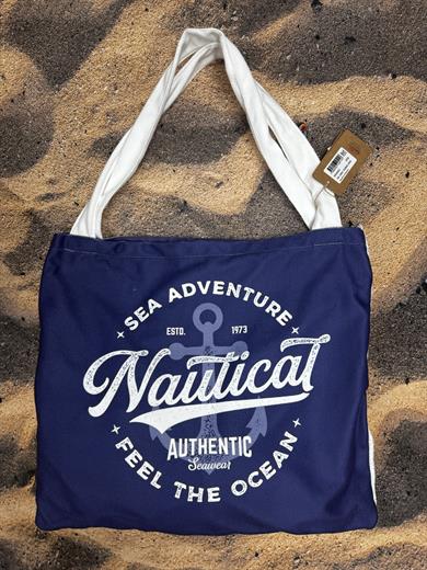 Lacivert Nautical  Desenli Yüksek Su Emicili Çanta Olabilen Plaj  Havlusu