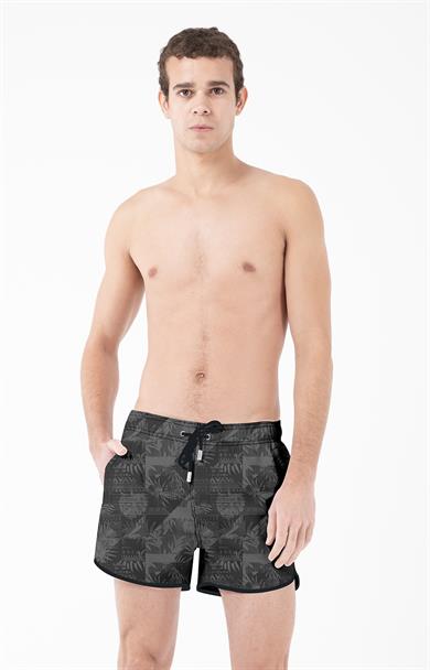 Tropikal Siyah Desenli Mini Boy Erkek Mayo Deniz Şortu 