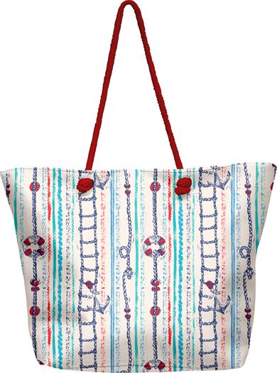 Marin Çapa Desenli Kalın Malzemeli,Geniş Hacimli Kadın Plaj Çantası