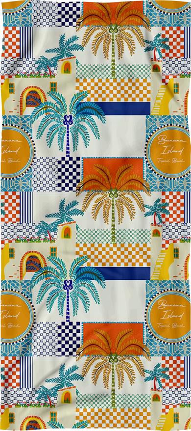 Tropikal Patchwork Desenli Renkli Yüksek Su Emici 70x150cm Plaj Havlusu