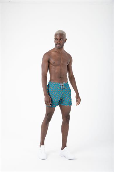 Yeşil Balık Desenli Standart Boy Erkek Deniz ve Havuz Şortu 