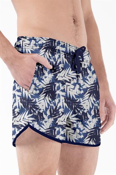 Yaprak Desenli Lacivert Mini Boy Erkek Mayo Deniz Şortu
