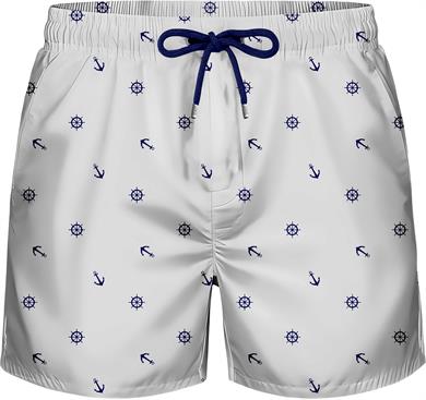 Marin Çapa Desenli Beyaz Standart Boy Erkek Mayo Deniz ve Havuz Şortu