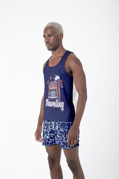 Desenli Sıfır Kol Nefes Alan Kumaş Erkek Atlet