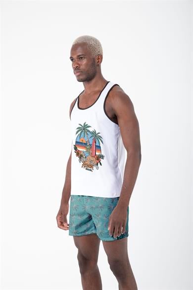 Desenli Sıfır Kol Nefes Alan Kumaş Erkek Atlet