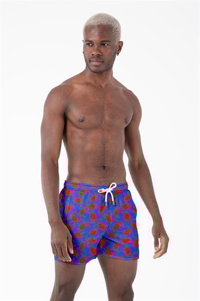 Kaplumbağa Desenli Su İtici Çabuk Kuruma Özellikli Standart Boy Erkek Mayo Deniz Şortu
