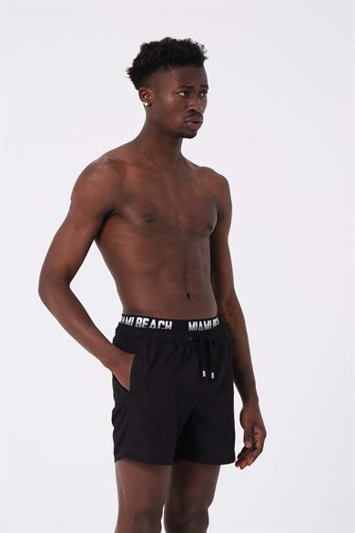 Siyah Boxer Lastikli Standart Boy Erkek Deniz ve Havuz Şortu 