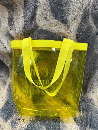 Kadın Take me To The Beach Baskılı Şeffaf Sarı PVC Plaj, Tatil , Kozmetik Çanta 42x37CM