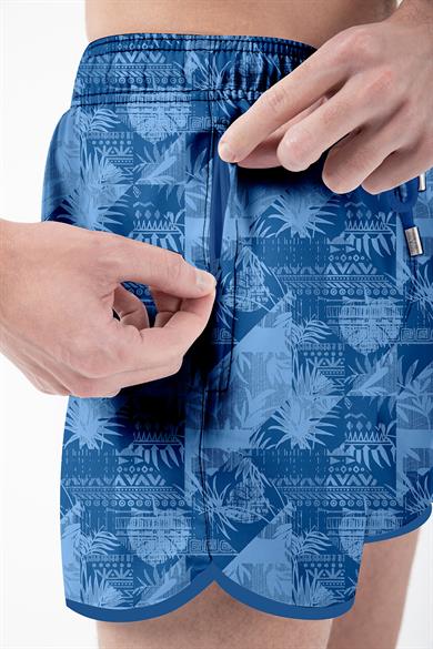 Tropikal Saks Mavi Desenli Mini Boy Erkek Mayo Deniz Şortu 