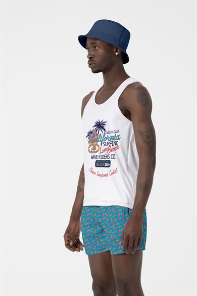 Yeşil Balık Desenli Standart Boy Erkek Deniz ve Havuz Şortu 