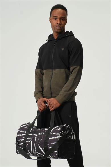 Siyah Desenli Kilitli Unisex Seyahat Çantası - Kabin Boy El Valizi - Spor Çantası