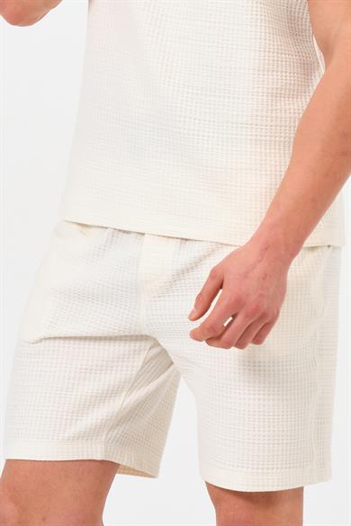 Erkek Ekru  Oversize Cepli Recycle %100 Pamuklu Standart Boy Şort
