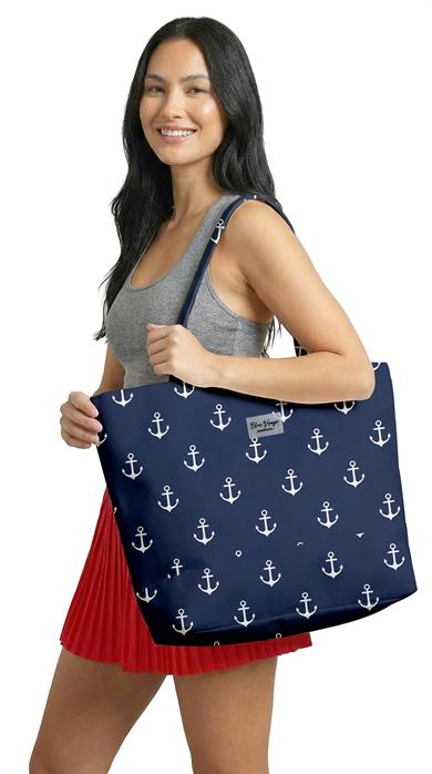 Marin Çapa Desenli Parçalı Kendinden Saplı Astarlı Kadın Plaj Çantası 