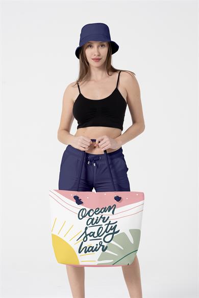 Renkli Kalın Malzemeli,Geniş Hacimli Kadın Plaj Çantası