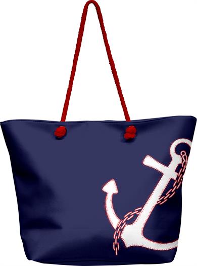 Çapa Desenli Lacivert Geniş Hacimli Astarlı Kadın Plaj Çantası