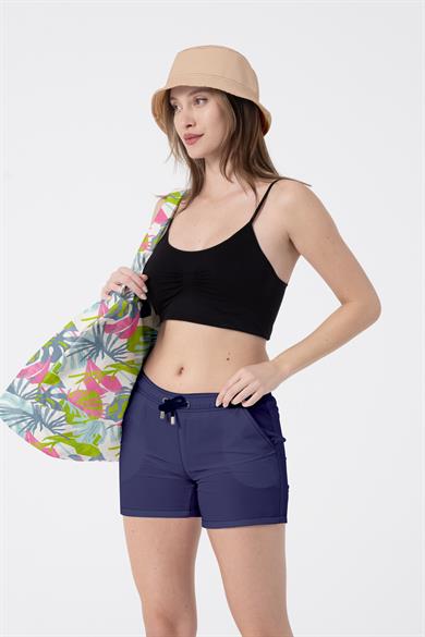 Renkli Yaprak Desenli , Astarlı Kendinden Saplı, Geniş Hacimli Plaj Çantası