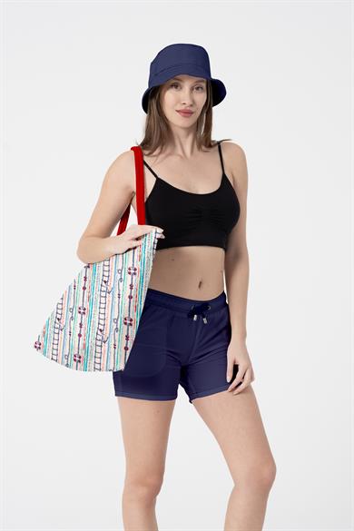 Marin Çapa Desenli Kalın Malzemeli,Geniş Hacimli Kadın Plaj Çantası