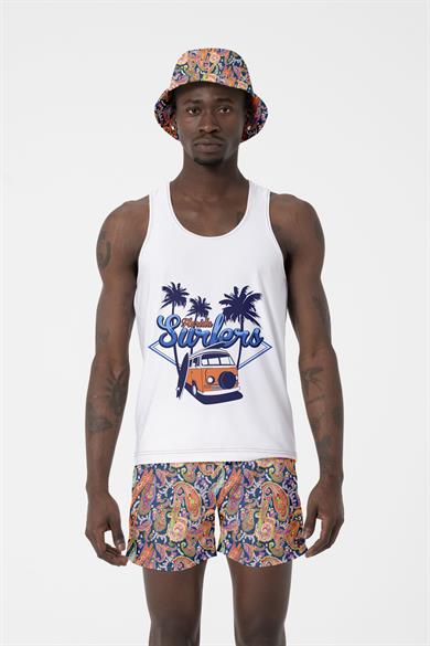 Şal Desenli Standart Boy Erkek Deniz ve Havuz Şortu 