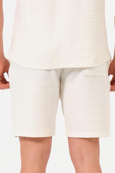 Erkek Ekru  Oversize Cepli Recycle %100 Pamuklu Standart Boy Şort