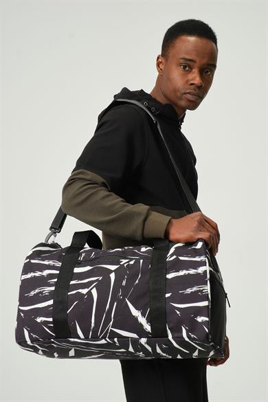 Siyah Desenli Kilitli Unisex Seyahat Çantası - Kabin Boy El Valizi - Spor Çantası