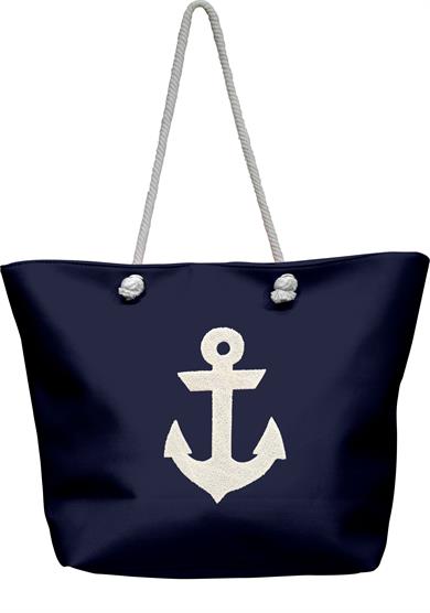 Marin Çapa Nakışlı Lacivert Astralı Geniş Hacimli Kadın Plaj Çantası 