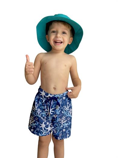 Lacivert Deniz Yıldızı Desenli Standart Boy Erkek Çocuk Mayo Deniz Şortu 