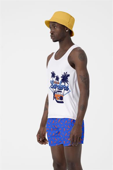 Sax Mavi Biber Desenli Standart Boy Erkek Deniz ve Havuz Şortu