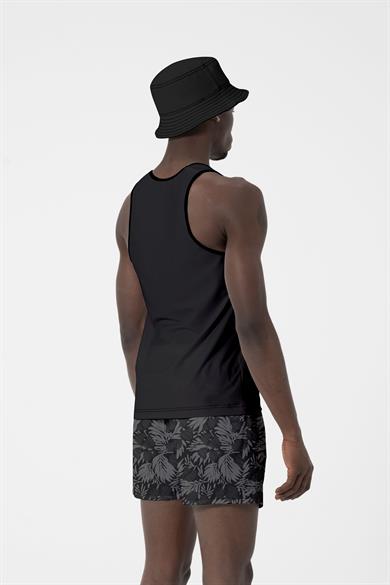 Siyah Yaprak Desenli Standart Boy Erkek Deniz ve Havuz Şortu 