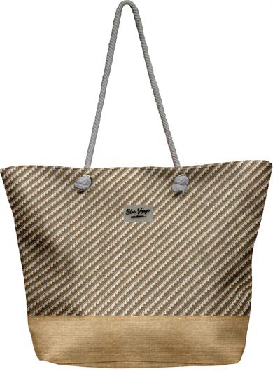 Keten Dokulu Jüt Parçalı Krem-Bej Rengi Astarlı Geniş Hacimli Kadın Plaj Çantası