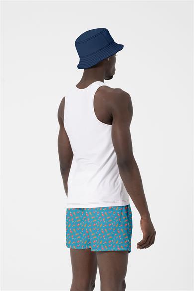 Yeşil Balık Desenli Standart Boy Erkek Deniz ve Havuz Şortu 