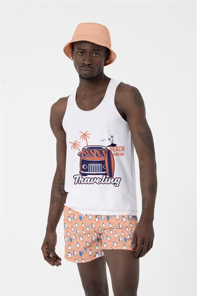 Somon Penguen Desenli Standart Boy Erkek Deniz ve Havuz Şortu 