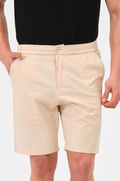 Erkek Ekru Standart Fit Normal Kesim %100 Pamuk Cepli Dokuma Şort