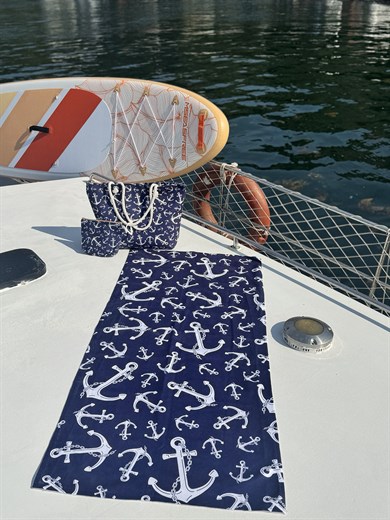 Marin Çapa Desenli Lacivert Yüksek Su Emici 70x150cm Plaj Havlusu