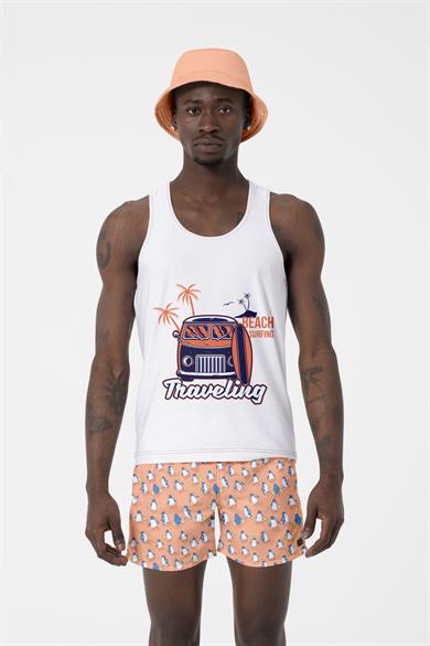 Somon Penguen Desenli Standart Boy Erkek Deniz ve Havuz Şortu 