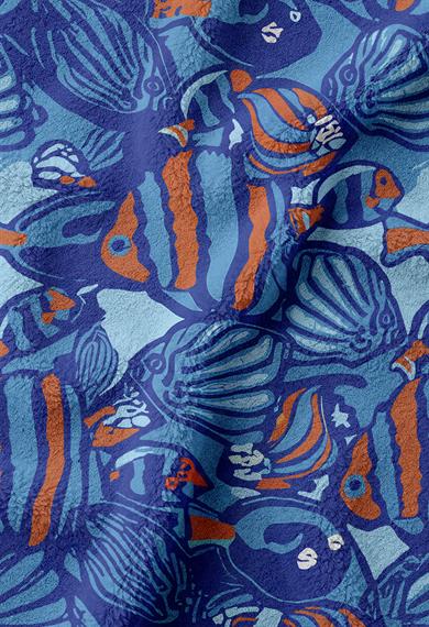 Büyük Balık Desenli Saks Mavi Yüksek Su Emici 70x150cm Plaj Havlusu