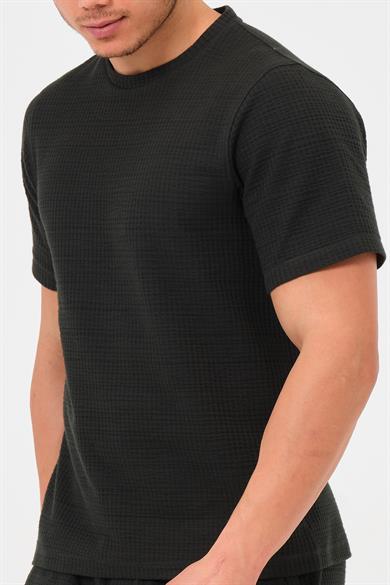 Erkek Petrol Yeşili %100 Pamuk Oversize Bisiklet Yaka Basic Tişört 