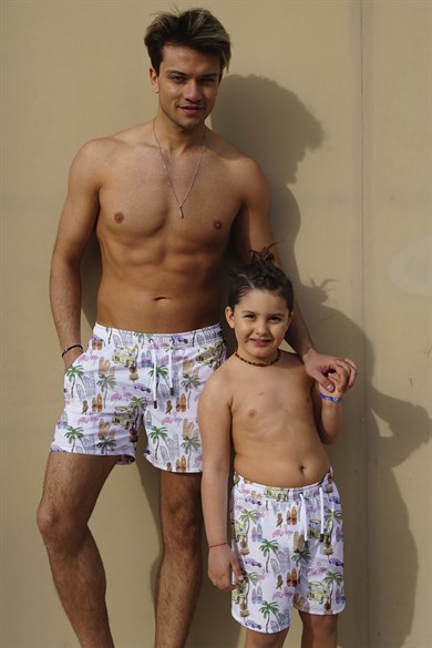 Dijital Baskılı Çocuk Deniz Şortu